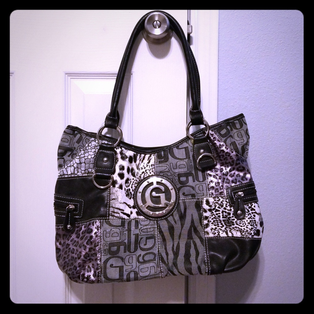 NWOT GUESS Black, Silver and Gray Handbag